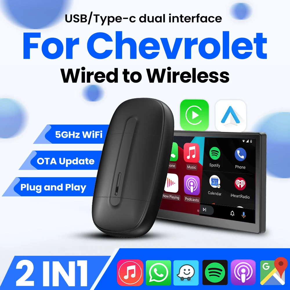 Carplay Wireles Android Auto USB Type-c Plug and Play Bluetooth Smart Dongle For Chevrolet  Cavalier Volt Camaro Corvette Cruze