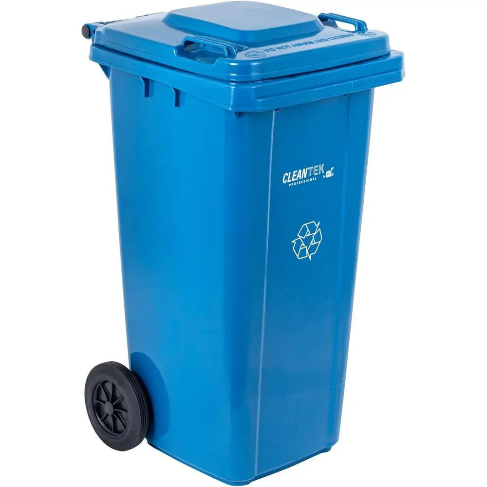 Cubo de Basura Profesional de 32 Galones con Ruedas, 1 Cubo de Basura con Tapa - Accesorio de Pedal se Vende por Separado, Reciclaje, Cubo de Basura de Plástico Azul, Larga Duración