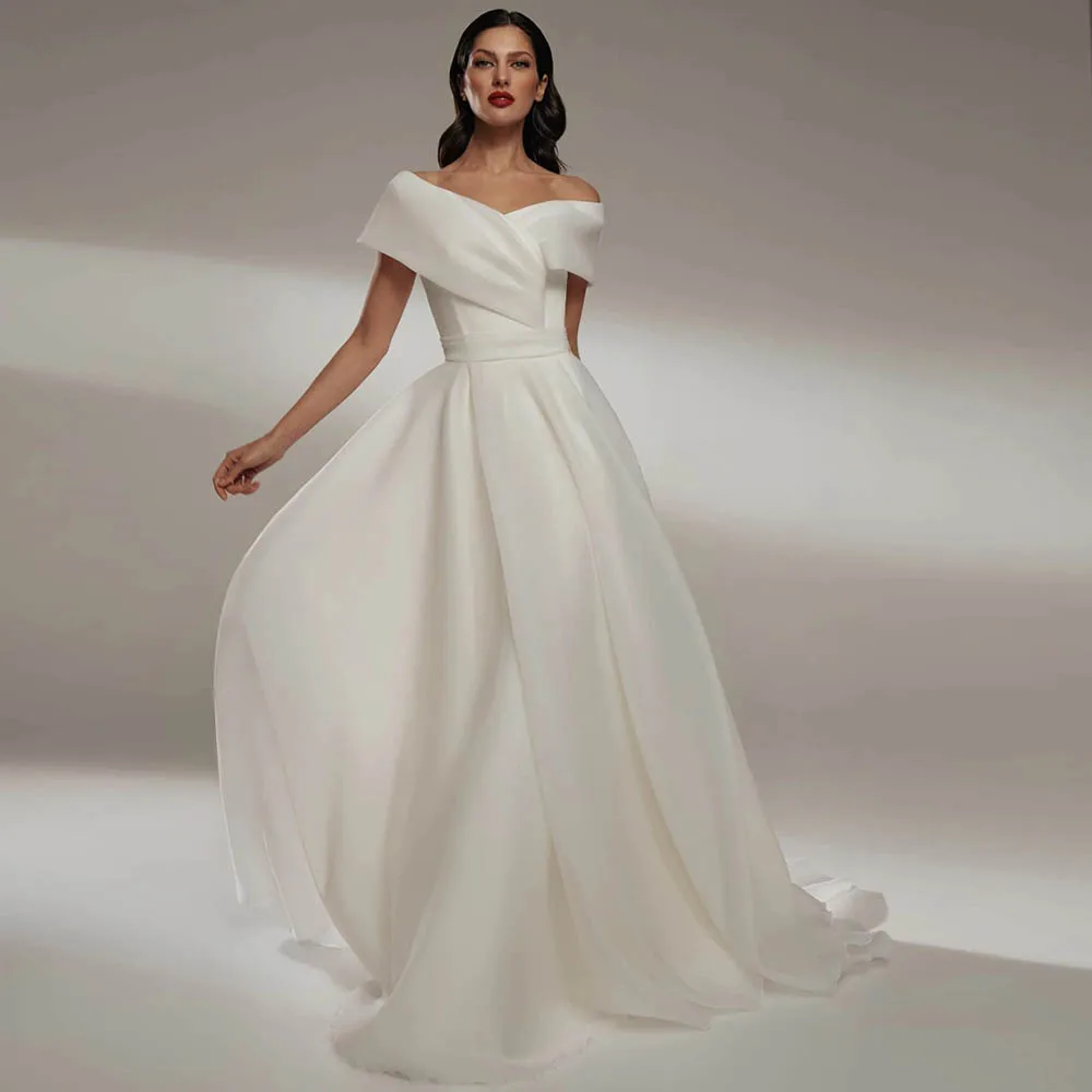 

Simple Wedding Dresses A Line Off The Shoulder Pleat Sash Modern Wedding Gown for Women 2023 V Neck Elegant Vestidos De Novia