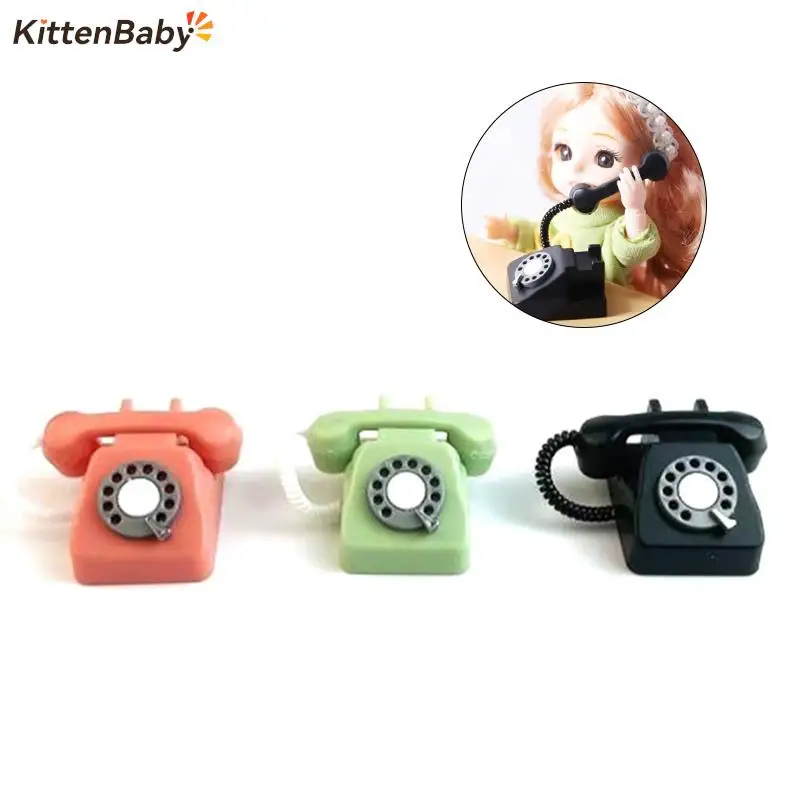 1 шт. 1/6 1/12 Миниатюрная модель телефона пластиковая винтажная Ретро вращающаяся телефонная фурнитура для кукольного домика игрушки декоративные аксессуары