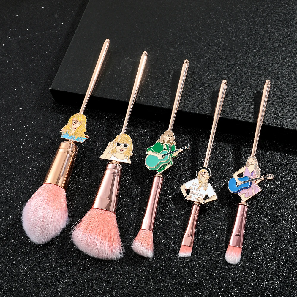 5Pcs Rose Gold Famous Singer Taylors Creative Makeup Brushes Set for Women Teen Girls Birthday Wedding Party Favors Gifts