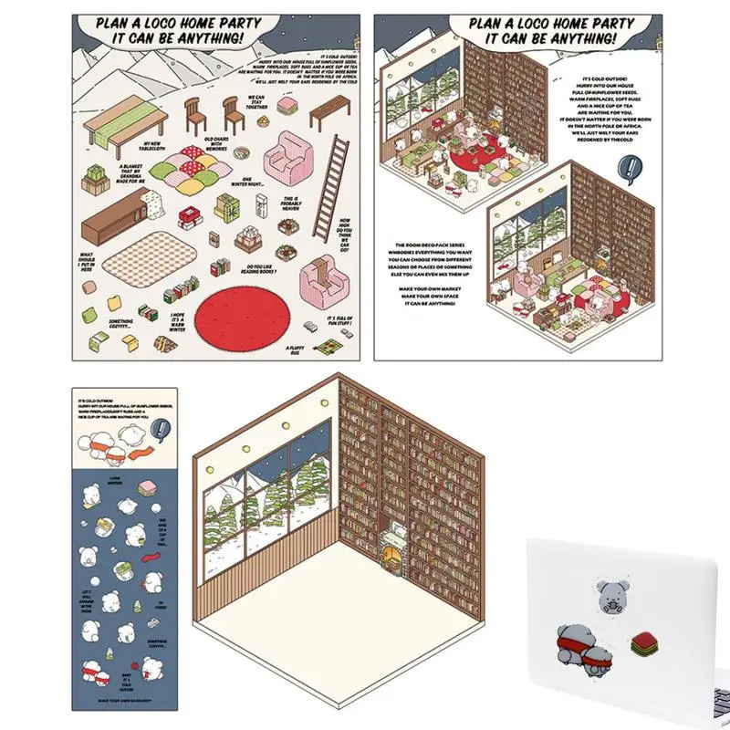 

Miniature House Stickers 3D Effect Cartoon Scene Decals Small Room Scene Decals For Kids Miniature House Stickers