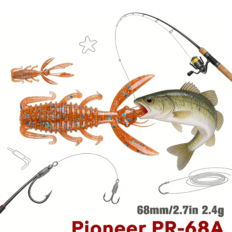 

Мягкая приманка Pioneer Shrimp 68 мм, 20 шт. – с ароматом соленой креветки, для оснастки Texas Rig и Drop Shot, для ловли пресноводного баса и морского окуня.