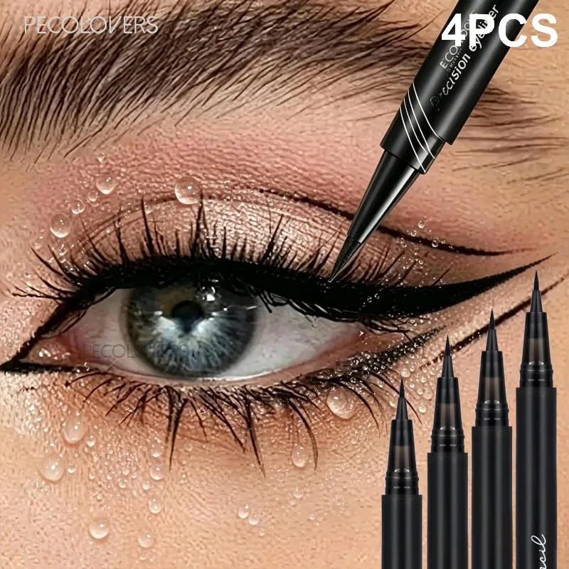 4PCS Black Eyeliner Pen, Waterproof Liquid Eyeliner Pen, Ultra-fine Tip, Anti Sweat, Fast Drying, Eye Cosmetics