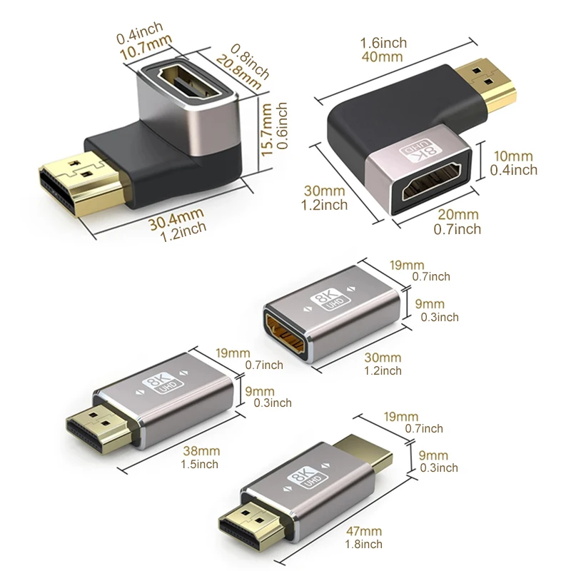 Mini HDTV 2.1 Connector Cable Adapter 8K 60HZ Degree Right Male to Female Converter HDTV Cable Extension For TV Laptop Monito PC