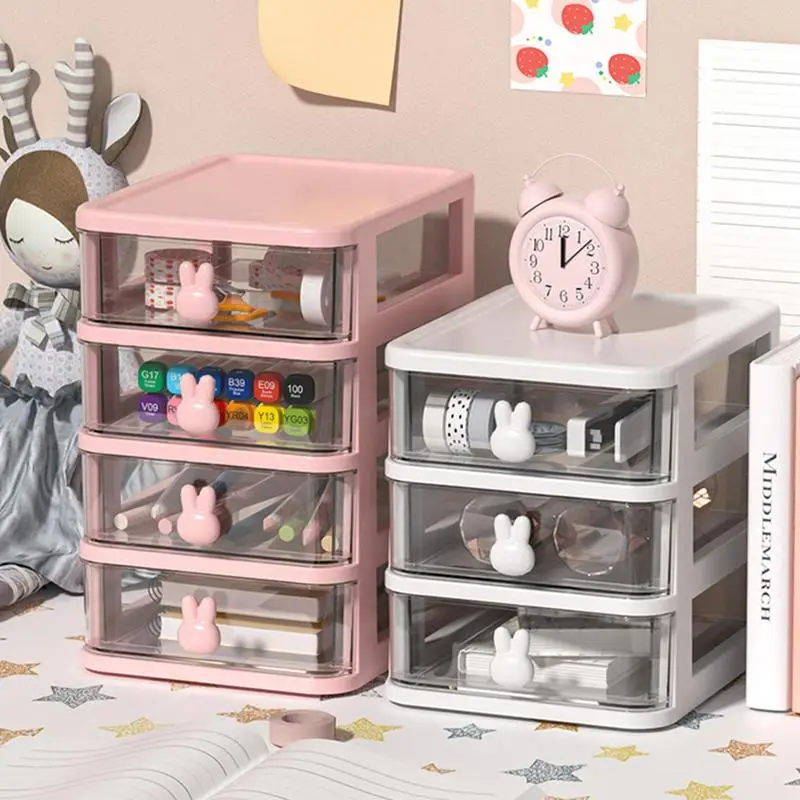 Cute Stationery Storage Box Organizer Kawaii Drawer Type Desktop Hand Account Card Box Desk Small Objects Children's Mini Rack