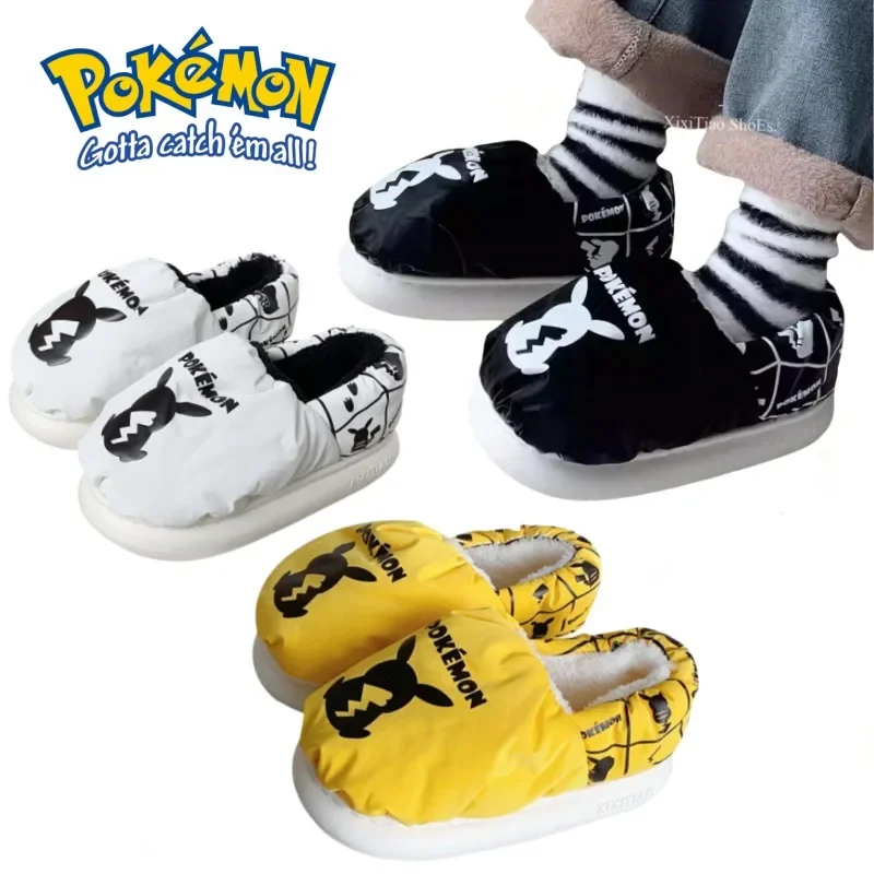 Zapatillas de felpa de dibujos animados de Pokemon Pikachu, bonitos zapatos de algodón todo incluido, zapatos cálidos y elegantes para el hogar, regalos de vacaciones actuales de marea