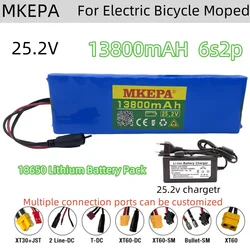 24V 13800mAh 6S2P 18650 Lithium Battery Pack 25.2V 13800mAh With BMS For Electric Bicycle Moped + 2A Batteries Charger