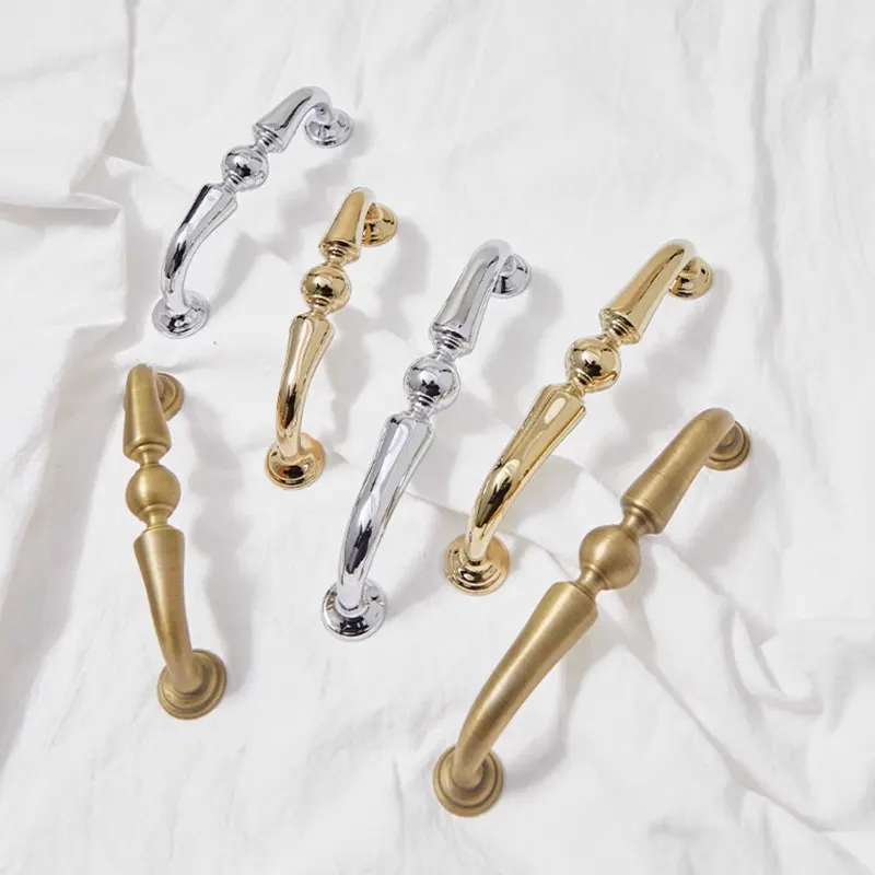 

Solid Brass Handles for Cabinets and Drawers Bright Gold Chrome Light Luxury Wardrobe Pulls French Copper Furniture Hardware