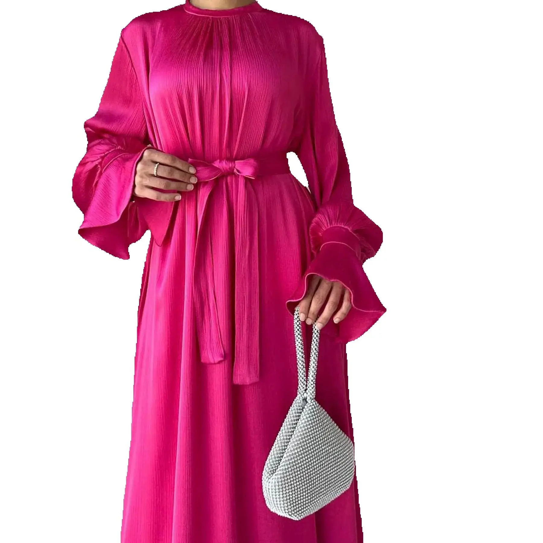 

Eid Djellaba Elegant Dubai Abayas Satin Muslim Maxi Dress Women Islamic Clothing Arabic Robe Turkey Kaftan Femme Musulman Gown