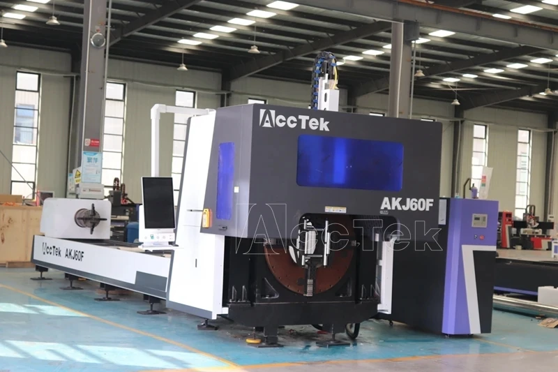 AccTek AKJ60F Professional Metal Fiber Laser cutting machine for pipes with carbon stainless steel square circle tube