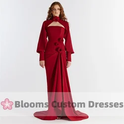 Blooms Strapless Flowers Mermaid Customized Evening Dress For Special Occasion Long Sleeves Shawl Party Gown Crepe Prom Dresses