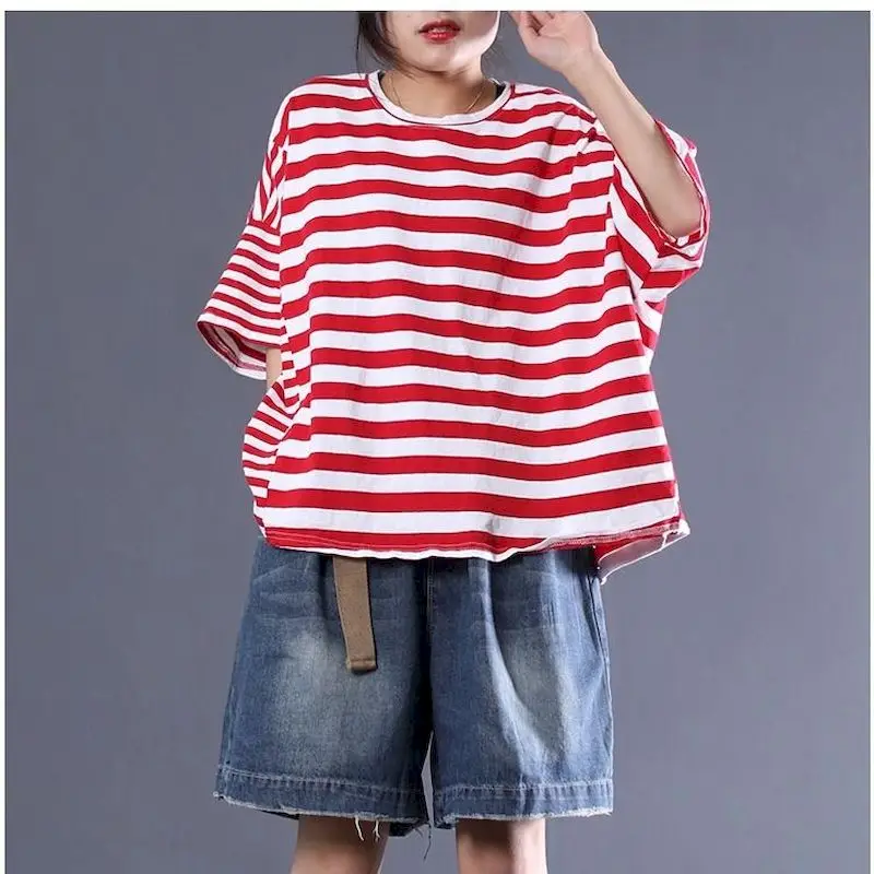 Oversized T Shirts Women Fashion Stripe Yellow T-shirt Casual Loose Short Sleeve Tops 2024 Summer Trend Oversized Tshirt Y2k Top