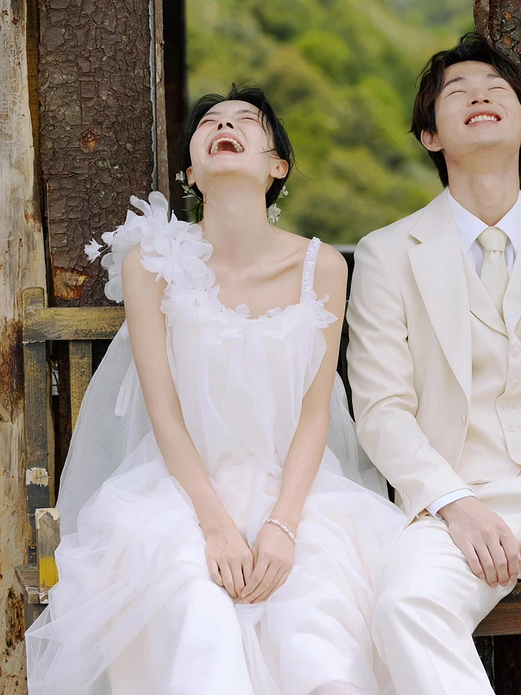 

Ele Morning Robe Wedding Dr 2024 New Sle Fairy T out Door Wedding Gown with Train for Bride Handmade Flowers