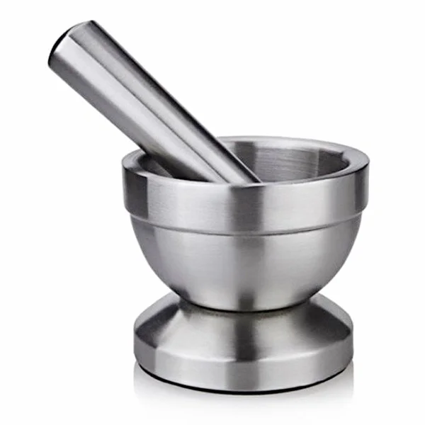 

Stainless Steel Kitchen Garlic Masher Bowl Set Polished Garlic Pestle Non-Skid Silicone Base Multipurpose Grinder