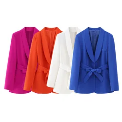 Blue Belt Blazer Woman Orange Straight Blazer Women Long Sleeve Basics Jacket Women Y2K Streetwear Long Blazers for Women