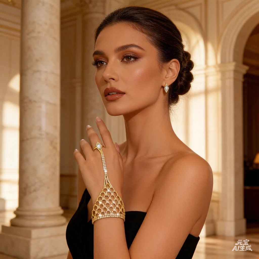 Back of Hand Zircon Bracelet Jewelry for Women Fashion Rhinestone Hollow Mesh Hand Chain Bracelet Link Ring