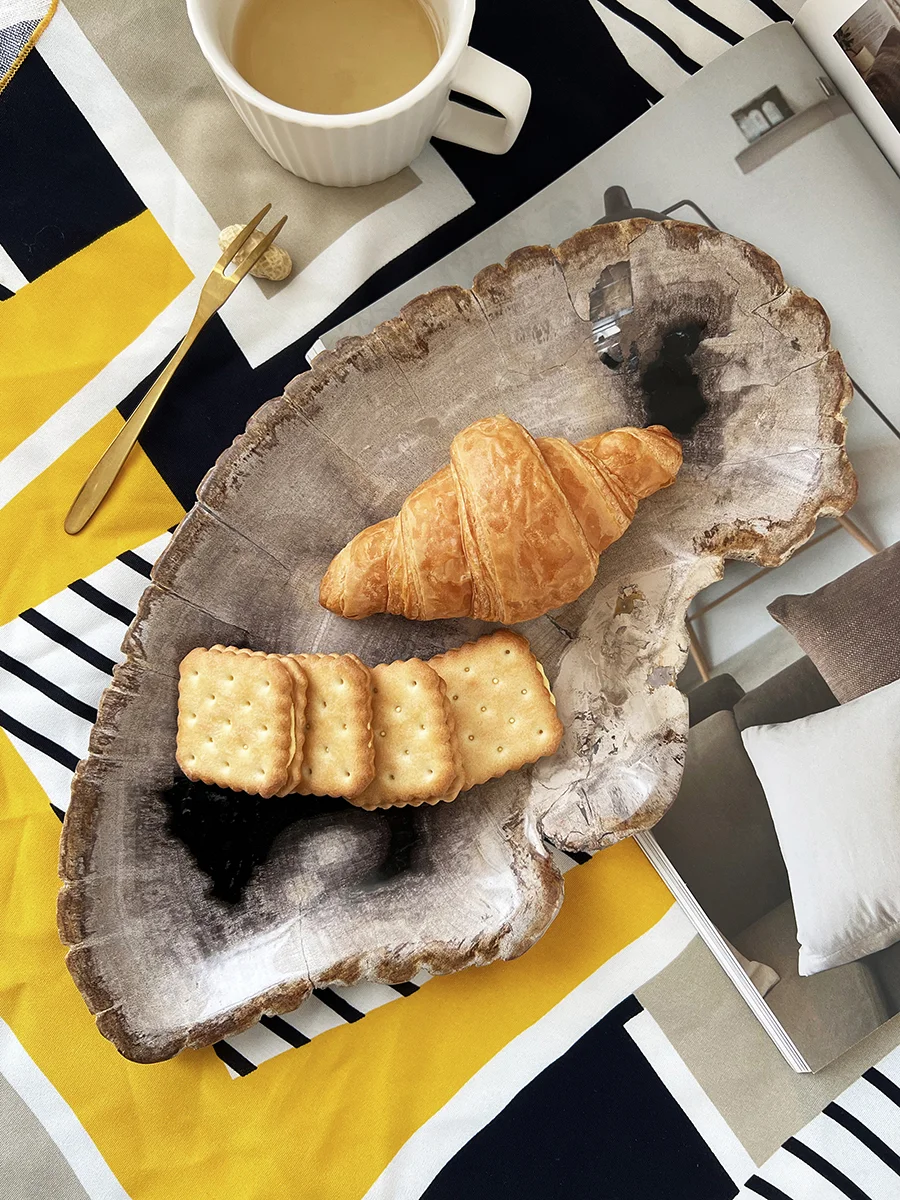 Fossil wood Fruit Tray Petrified wood Tea Tray Key Storage Stone Decorative Ornaments