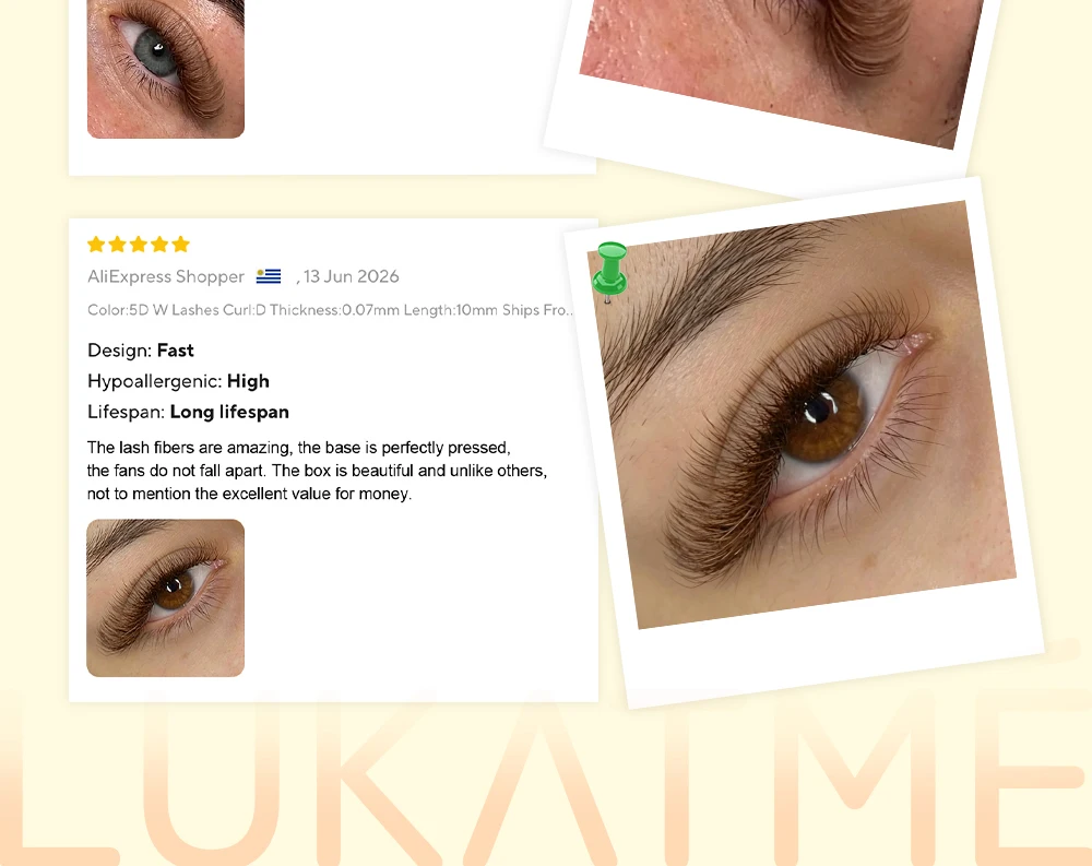 LUKATME 5D W-Form Braune Wimpernverlängerungen, Vorgefertigte Fächer, C/D/M-Kurve, Weiche Natürliche Volumen-Wimpern aus Kunstnerz 7-14mm für Verführerische Augen – Detail 13