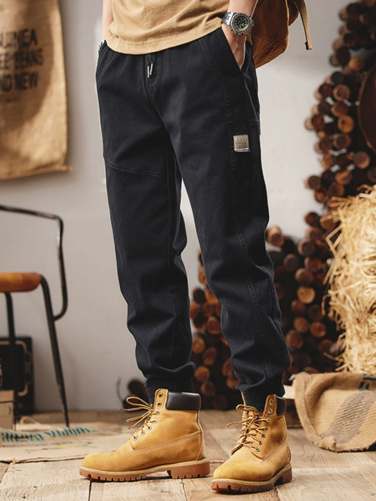 

Американские рабочие брюки в стиле ретро, мужские весенние модные эластичные свободные прямые повседневные длинные брюки большого размера, молодежные энергетические брюки