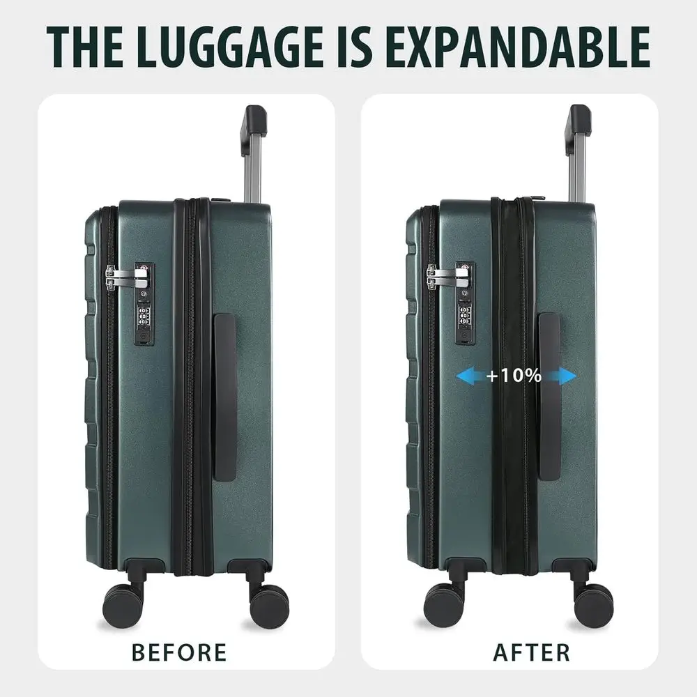 Expandable 20 Hardshell Spinner Suitcase with USB Port, TSA Lock, and Top Opening, Dark Green