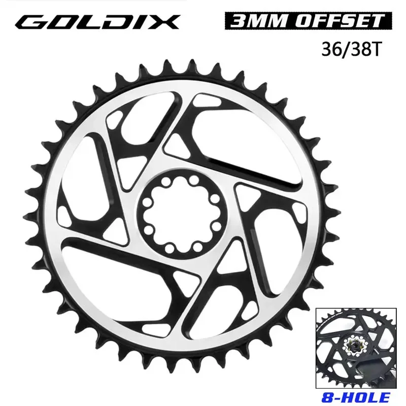 

GOLDIX 3mm Offset 8 Bolt Chainring CNC Hollow Narrow Wide Sprocket 36T 38T for 10/11/12 speed MTB bike Chainring