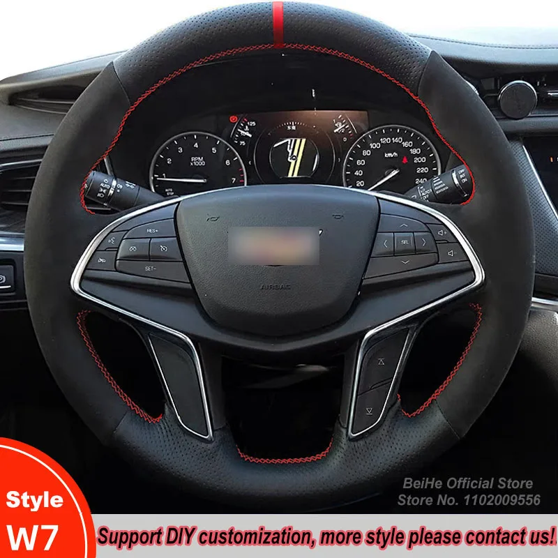 

Сшитые вручную противоскользящие чехлы на руль из искусственной кожи из углеродного волокна и замши для Cadillac XT5 XTS ATSL XT5 SRX CT6, аксессуары