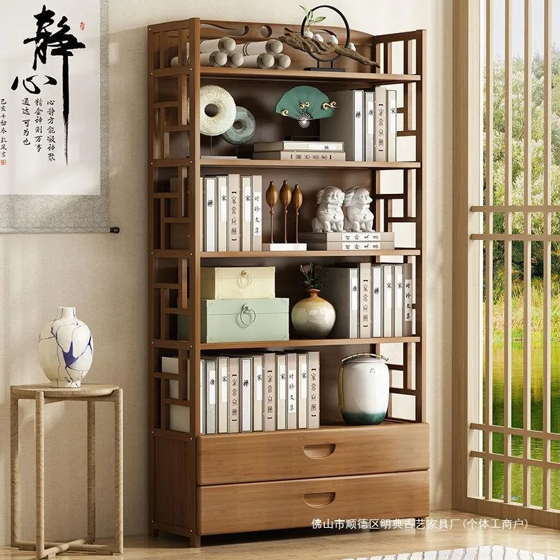 Office Company Simple Wind Floor Data Shelf Household Study Living Room Simple Bookshelf Nanzhu Multi-layer Storage Shelf