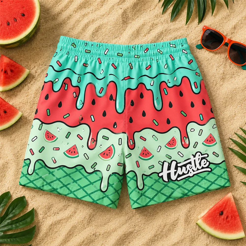 Ice Cream Design 3D Print Beach Short For Men Funny Casual Sea Beach Party Board Shorts Summer Fashion Fruit Pattern Men's Short