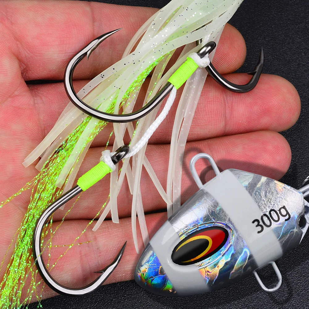 Proberos 1-teiliges leuchtendes Tintenfisch-Angelköder-Set – Silikon-Jig-Köder mit zwei Haken, leuchtende Tiefsee-Offshore-Trolling-Rigs – Detail 9