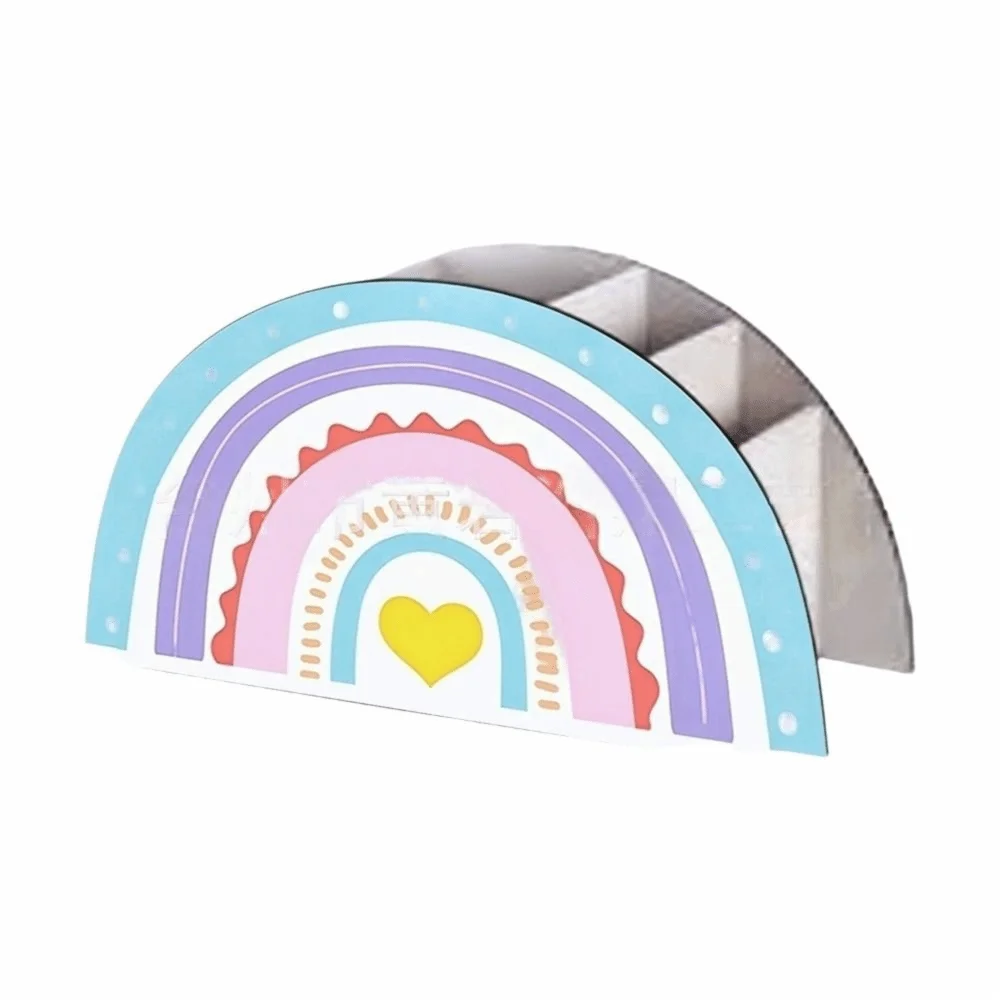 Creative 5 Slots Rainbow Pencil Holder Wooden Colorful Desk Organizer Durable Pen Cup Teacher's Day Pencil Holder Office Storage