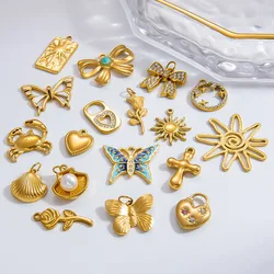 1pc Waterproof Hypoallergenic Stainless Steel Multi-element Flower Bow Butterfly DIY Jewelry Pendant Charm