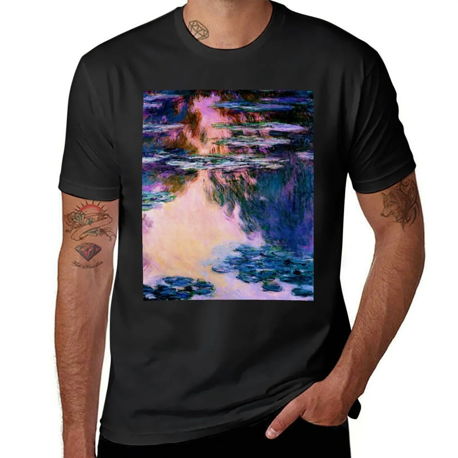 Claude Monet Les Nymphéas Lilas - Lilac Water Lily Landscape T-Shirt for a boy Short sleeve tee clothes for men