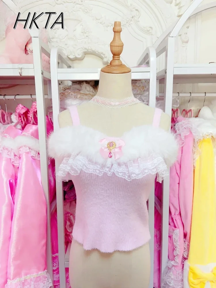 

Kawaii Cute Sling Top Y2k Girls Autumn and Winter New Niche Sweet Soft Glutinous Gentle Thickened Sleeveless Inner Pink Vest