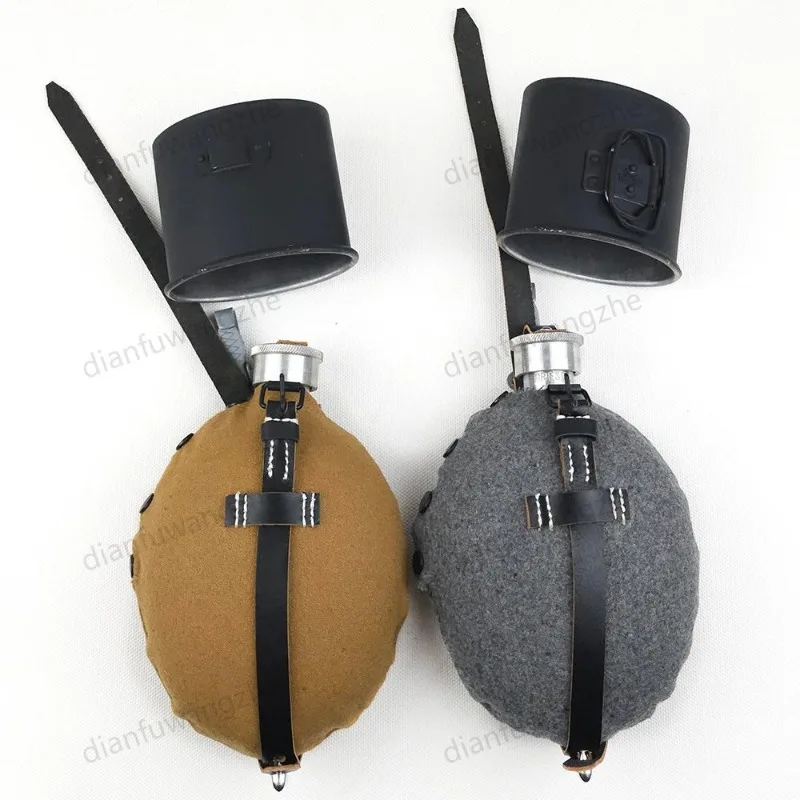 wwii-german-m31-canteen-replica-wool-felt-cover-leather-strap-set-feldflasche-1931-reproduction-for-reenactment