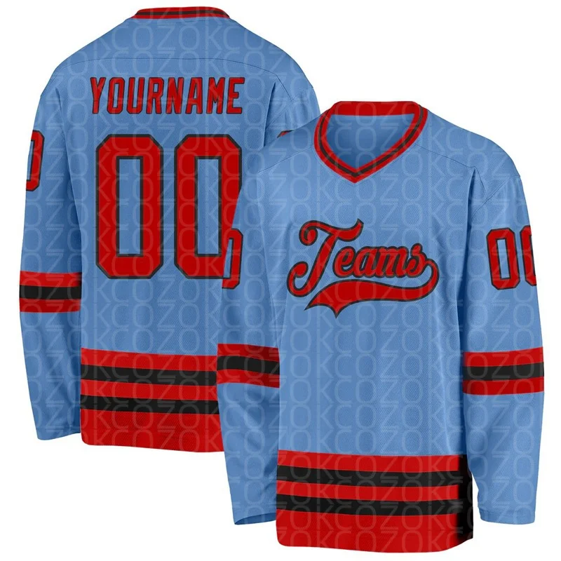 Light Blue Red Hockey Jersey  Name Custom Number Logo Men Women Ice Hockey Jersey Competition Training Jerseys