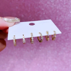 MIGGA 6pcs Mixed Design Shining Cubic Zircon Hoop Earrings Set for Women Gold Plated Crystal Jewelry
