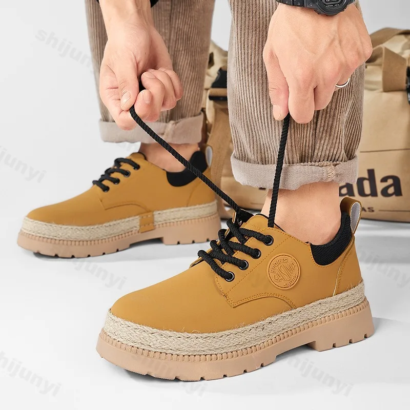 

Мужские повседневные ботинки с низким берцем на толстой подошве в британском стиле, осенние модные трендовые универсальные удобные нескользящие короткие ботинки на массивном каблуке 2023 года