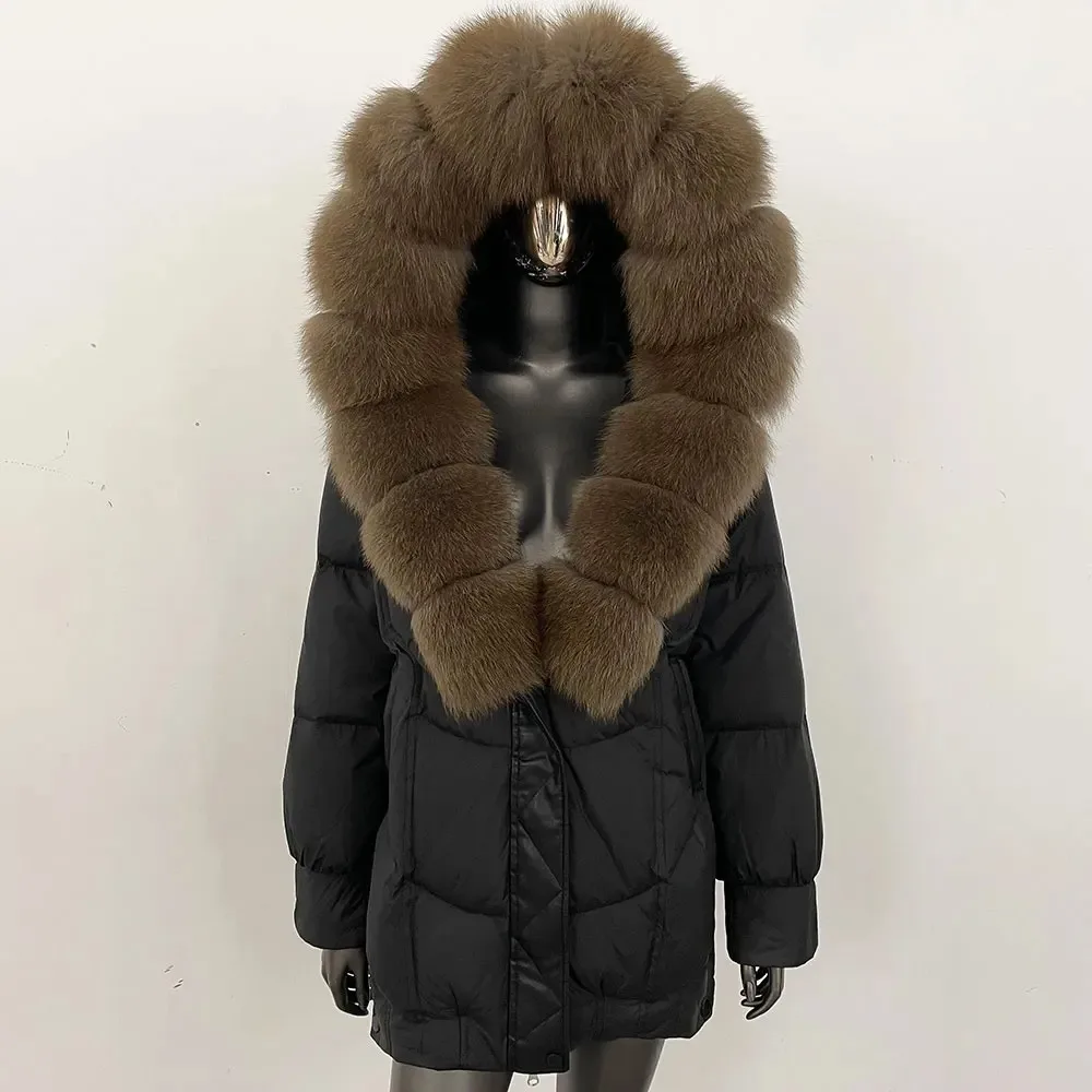 Natural real pele de raposa 90% branco ganso para baixo jaqueta feminina 2025 novo inverno pena parkas casaco de pele casual feminino enorme puffer jaqueta