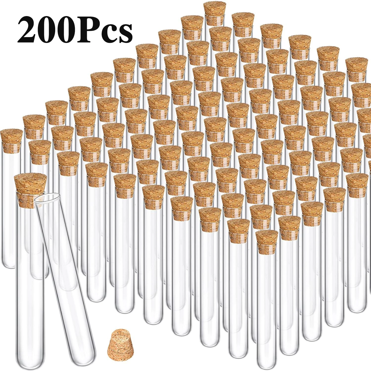 Image of 200 Stück 15x100mm Reagenzgläser mit Korkstopfen, runder Boden, Labor-Testgläser, Alkohol-Tampon-Röhrchen, Behälter, Fläschchen