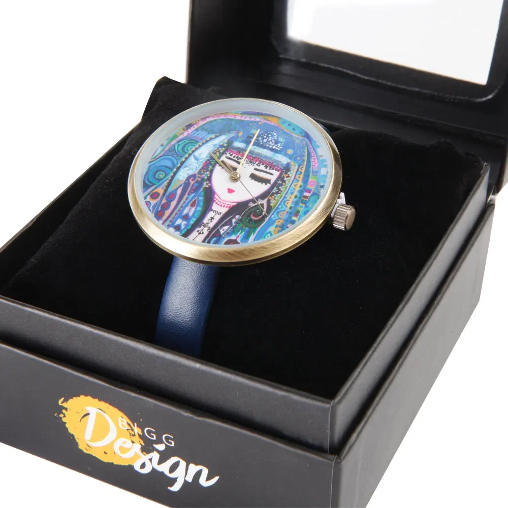 Orologio da polso con design ad acqua blu Orologio da donna in pelle da donna creativo alla moda per regalo