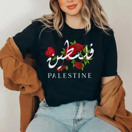 

Palestine Floral Palestine Flag Map cotton Shirt Palestinian Arabic T-Shirt Gift Koffiya Kuffiyeh Outift Men Women Clothes Y2k