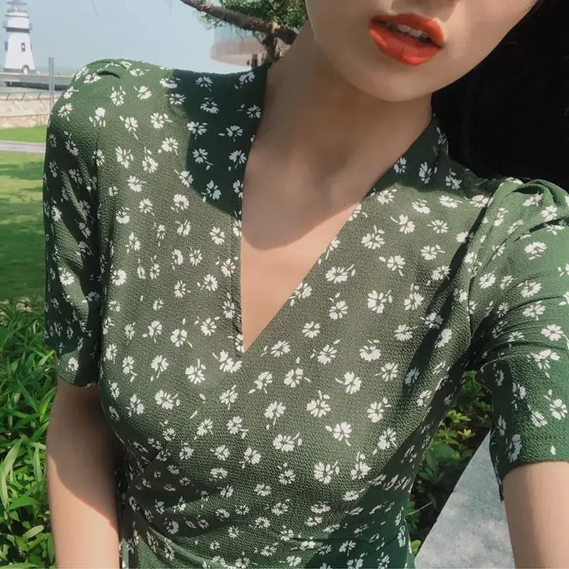 Mini Short Loose Fashion Aesthetic Summer Light Dress Casual Women\'s Dresses Floral Elegant Tunics Korean Chiffon Party Vintage