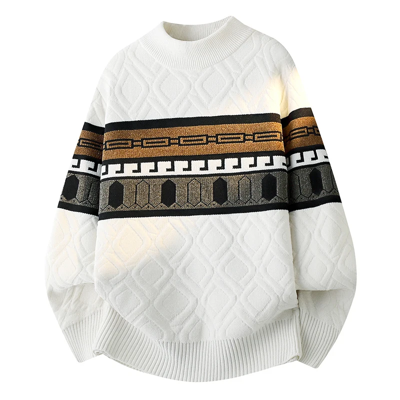

Unique Design Men Sweater Semi High Neck Lazy Style Niche Knitwear Autumn Winter Warm Casual Versatile Clothing For Men Boys