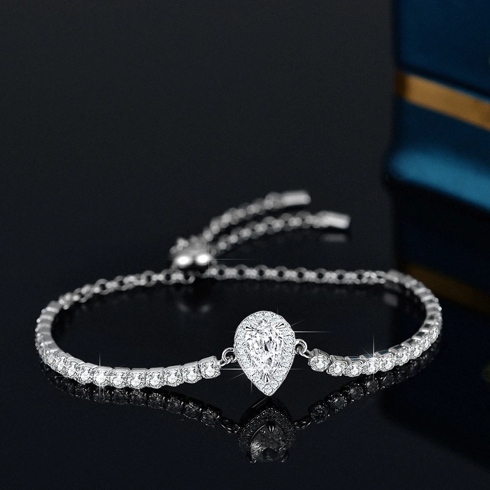 MUXIFC الكمثرى قطع مويسانيتي الماس أساور التنس للنساء 1/2 CT مختبر الماس الزفاف اليد المعصم سلسلة 925 الفضة قابل للتعديل #4