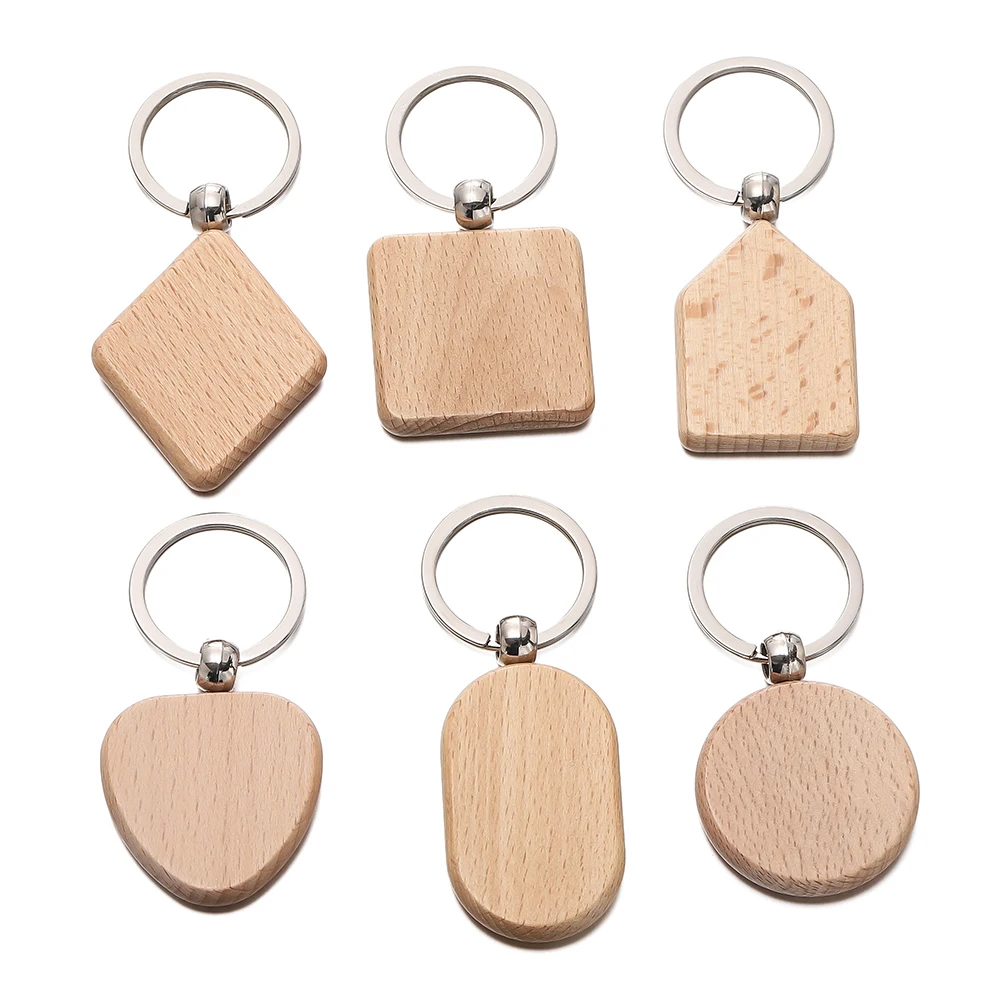 5pcs/lot Blank Geometry Wood Keychain Blanks Wooden Keychain Rectangle Wood Key Ring for DIY Jewelry Making Findings