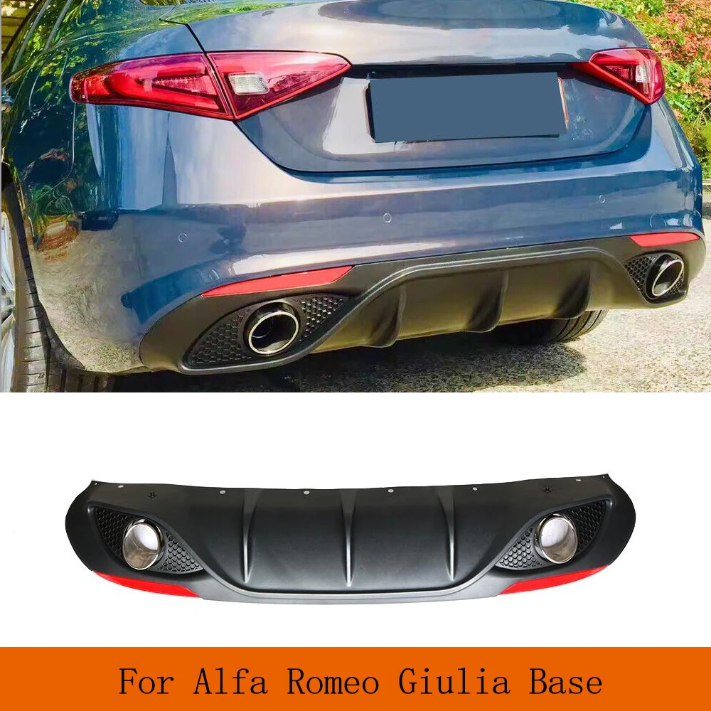 Car Rear Bumper Lip Diffuser Spoiler With Exhaust Tips Black PP Rear Racing Body Kits for Alfa Romeo Giulia Base 2017-2022