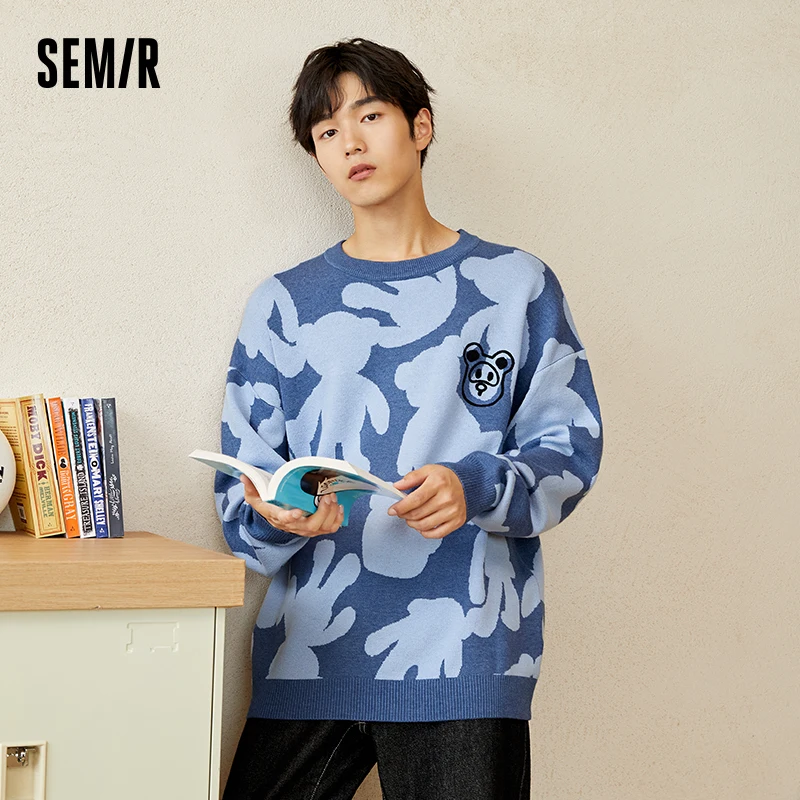 Semir 2023 Men Pullover Sweater Autumn New Fun Bear Pattern Trend Loose Top Sweater for Men