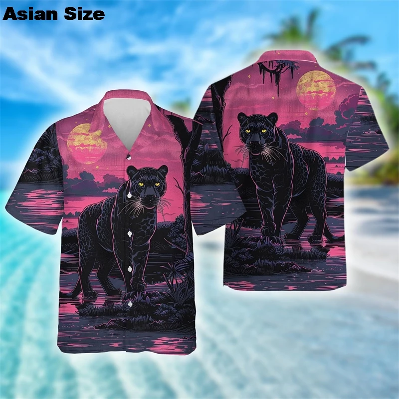 2025, kurzärmelig, Leoparden-Herrenhemden für Herrenbekleidung, Hawaii-Mode, 3D-Druck, dünnes Revers, Blumenmuster, lässig, Katze, Tier, importiertes Oberteil