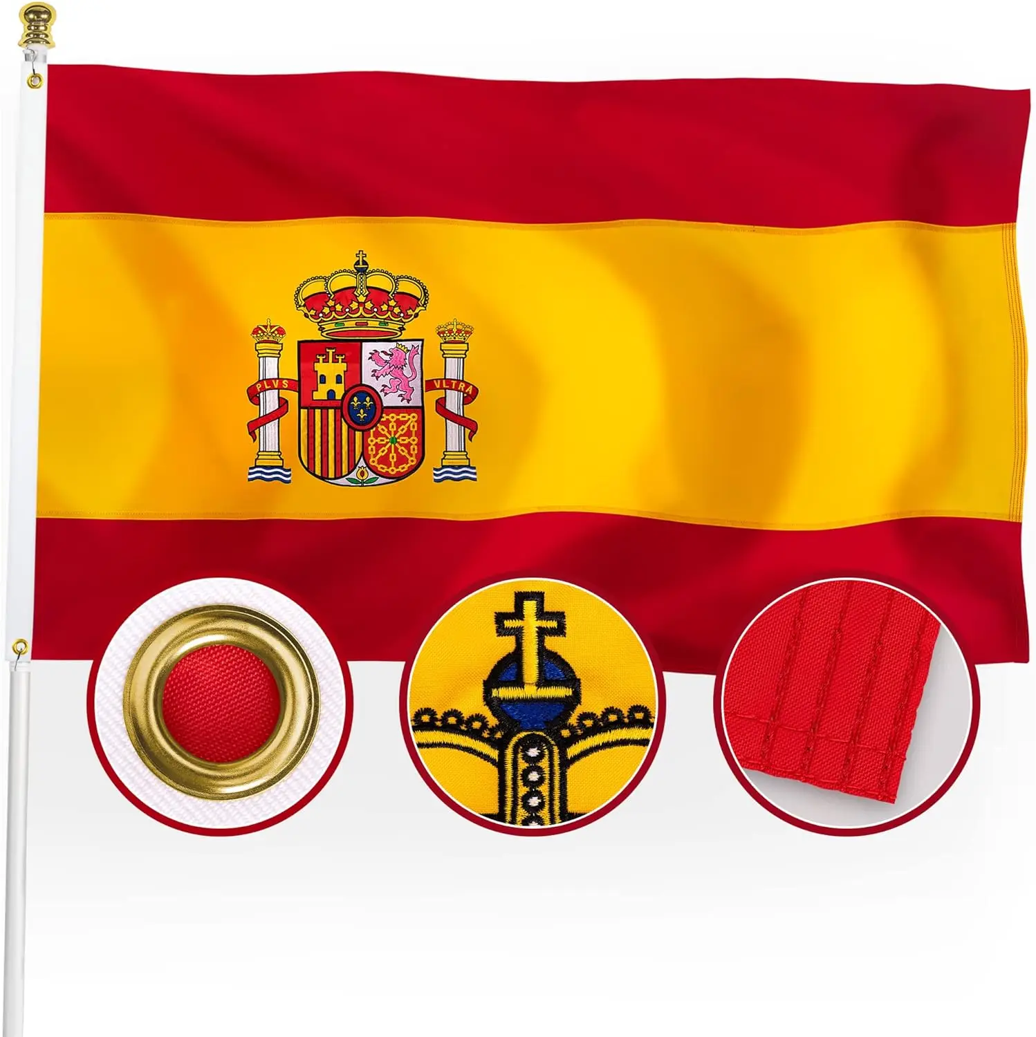 Spain Spanish Flag 3x5 Outdoor Double Sided Embroidered Image Spanish Flags Longest Lasting with Sewn Stripes 4 Stitch Hemming B